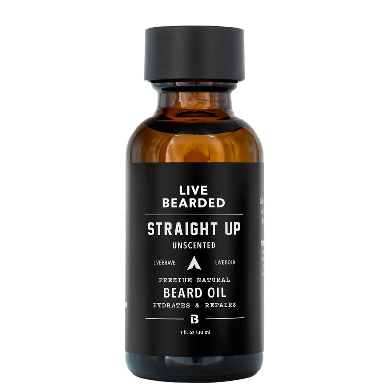 Live Bearded Beard Oil, 1 fl oz - Premium All-Natural Jojoba - Made in the USA - Hair and Skin Care for Men with Dry, Flaky Patches | Straight Up Unscented - Fragrance-Free - Image 1